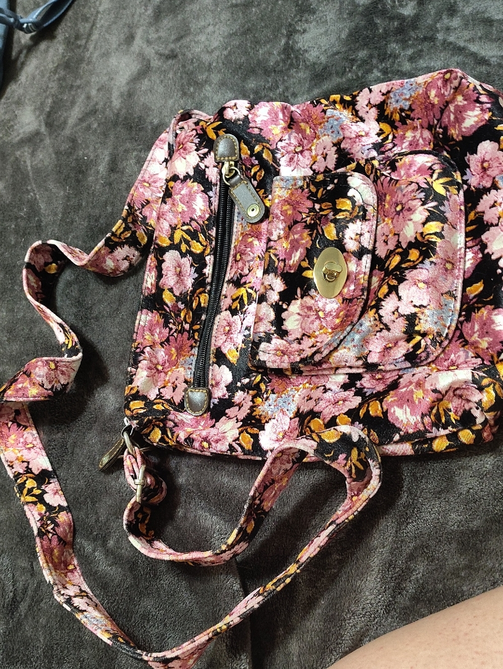 Floral Pink and Black Crossbody Shoulder Bag - Women's Floral Print